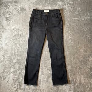 THE GREAT. The Nerd Raw Hem Jeans In Black Size 27 Kick Flare High Rise Straight